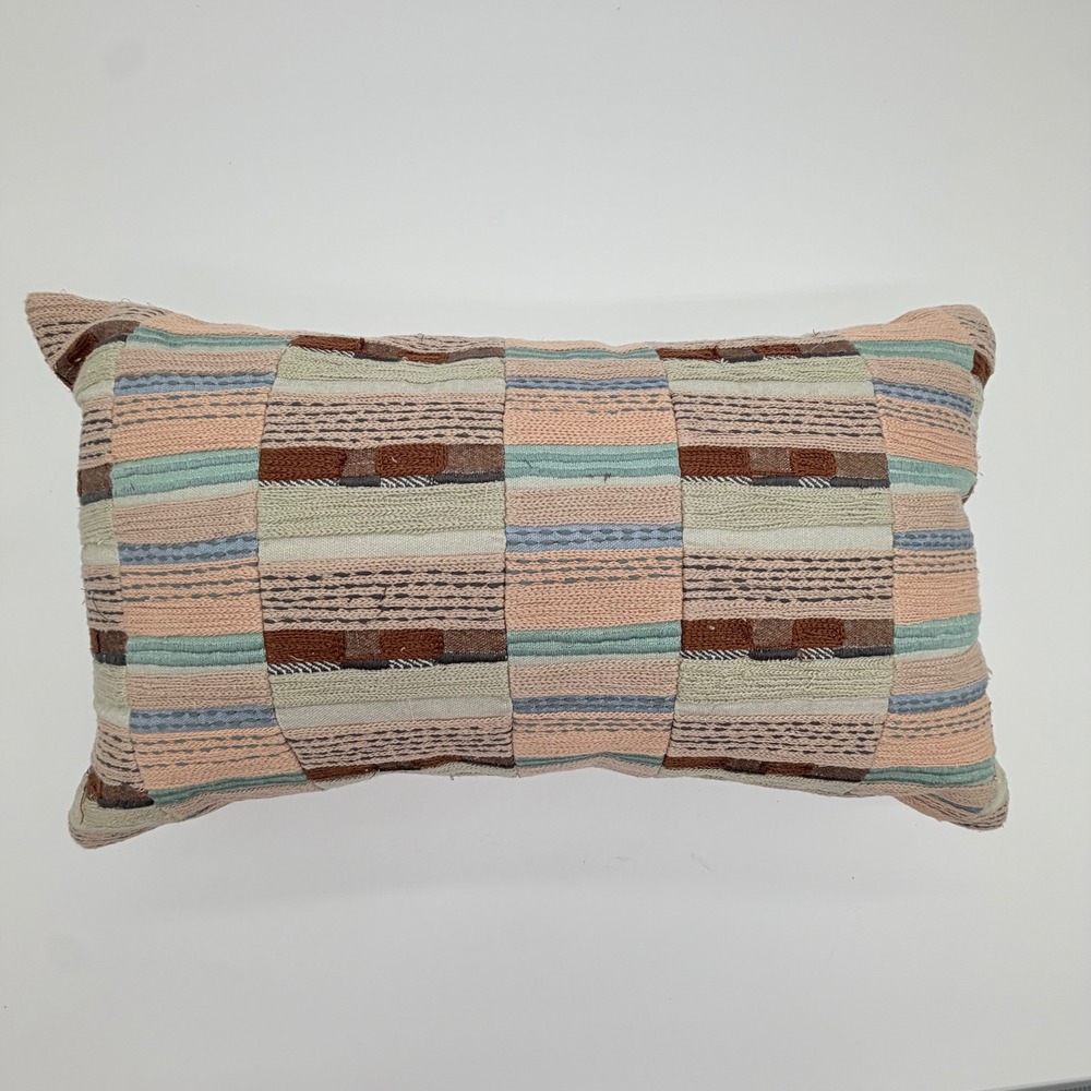 West Elm Crewel Multi Geo Blocks Pillow 12x21 Cotton Embroidered NWT